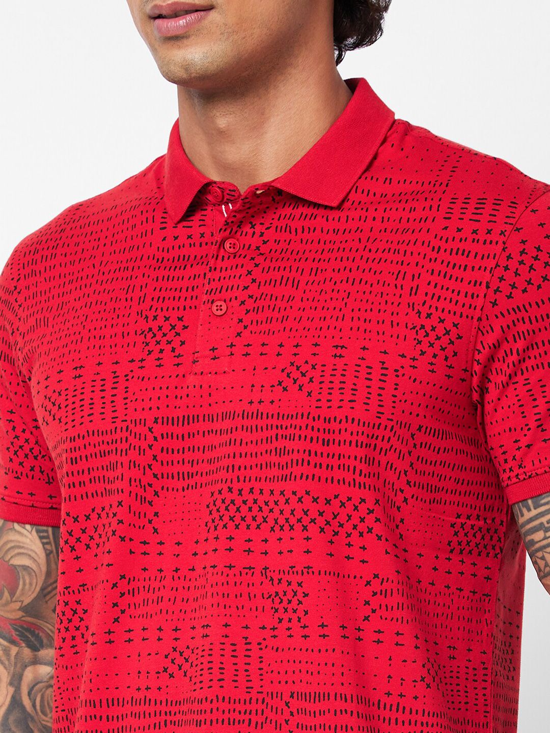 SPYKAR Abstract Printed Polo Collar Slim Fit T-shirt