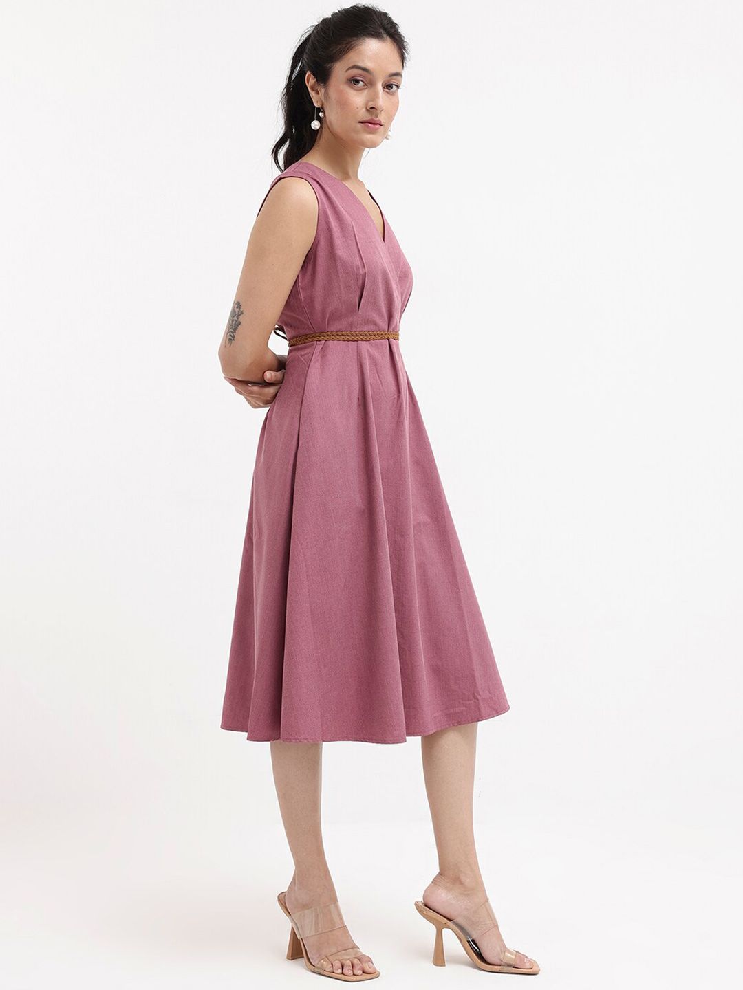 RAREISM V-Neck Fit & Flare Midi Dress