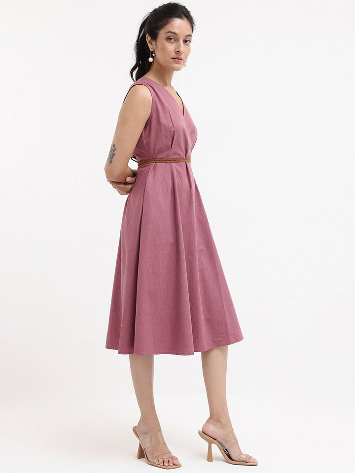 RAREISM V-Neck Fit & Flare Midi Dress