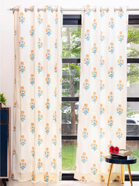 URBAN SPACE White & Yellow 2 Pieces Floral Printed Window Curtains