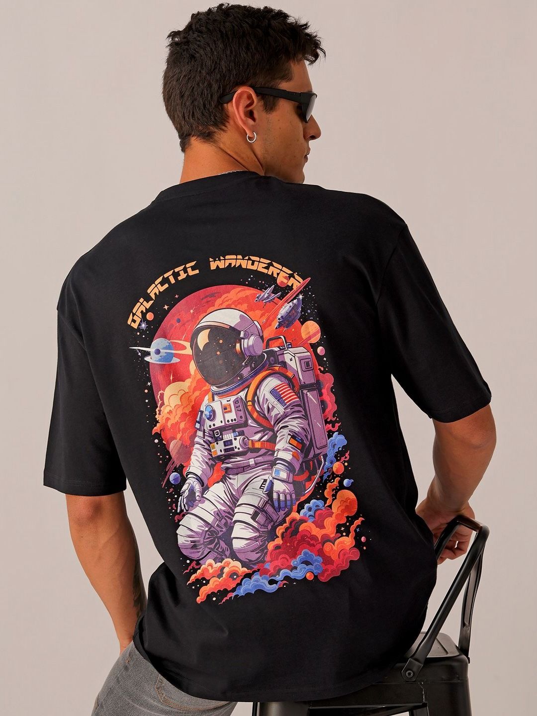 The Indian Garage Co Men Pure Cotton Back Printed Oversized Round Neck T-shirt