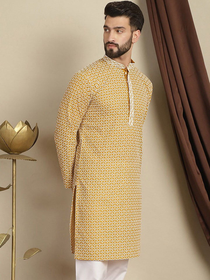 Anouk Geometric Printed Cotton Cermin Kerja Pathani Kurta