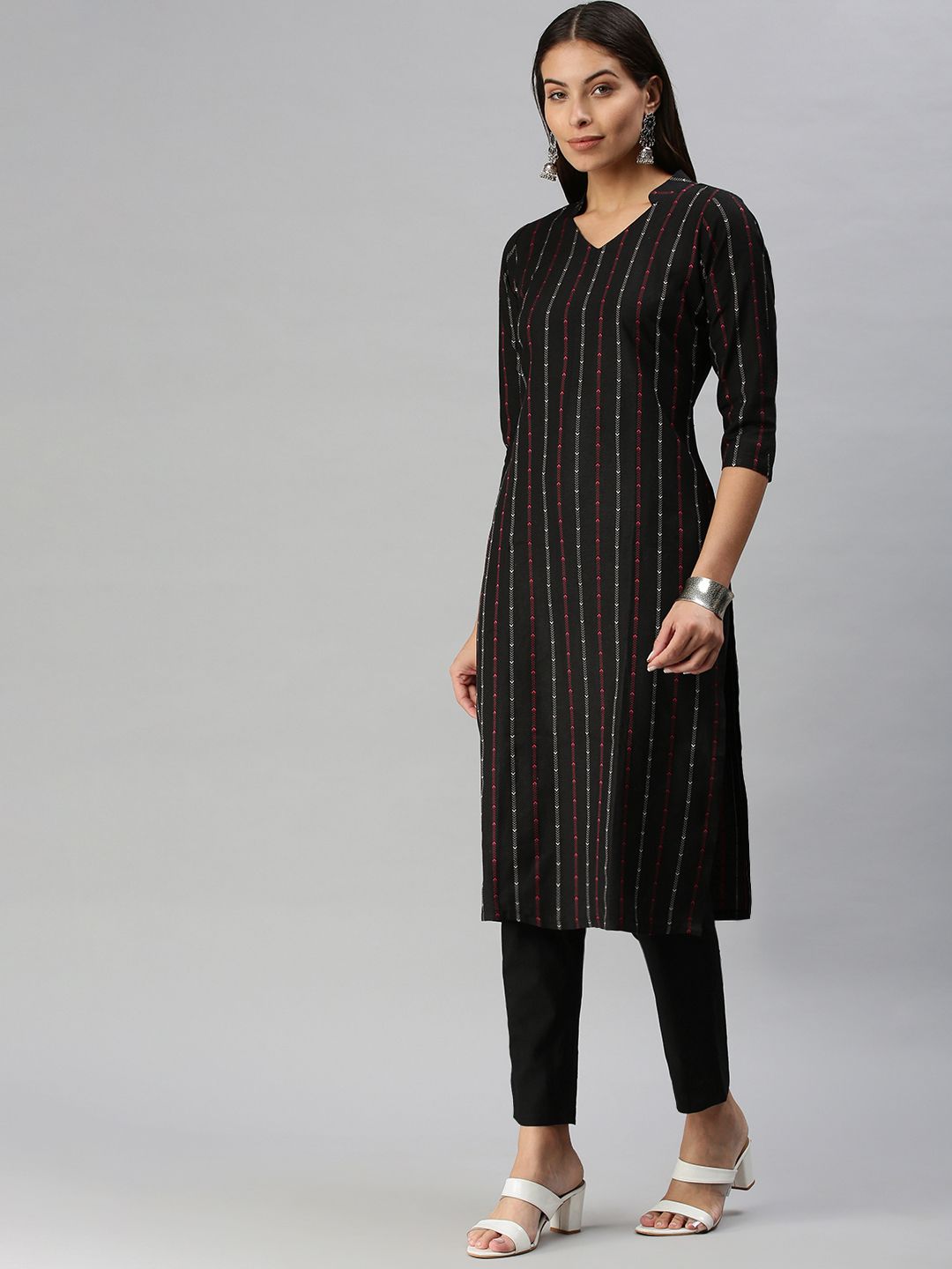 KALINI Women Black Pure Cotton Kurta with Trousers