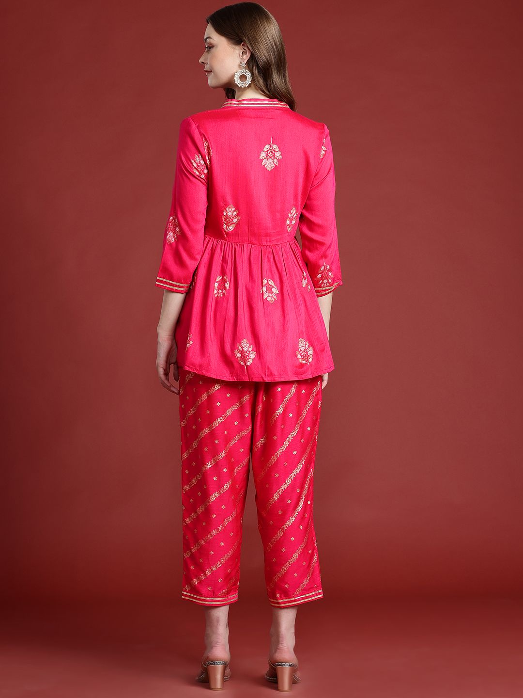 Anouk Ethnic Motifs Printed Pleated Gotta Patti Kurta with Trousers