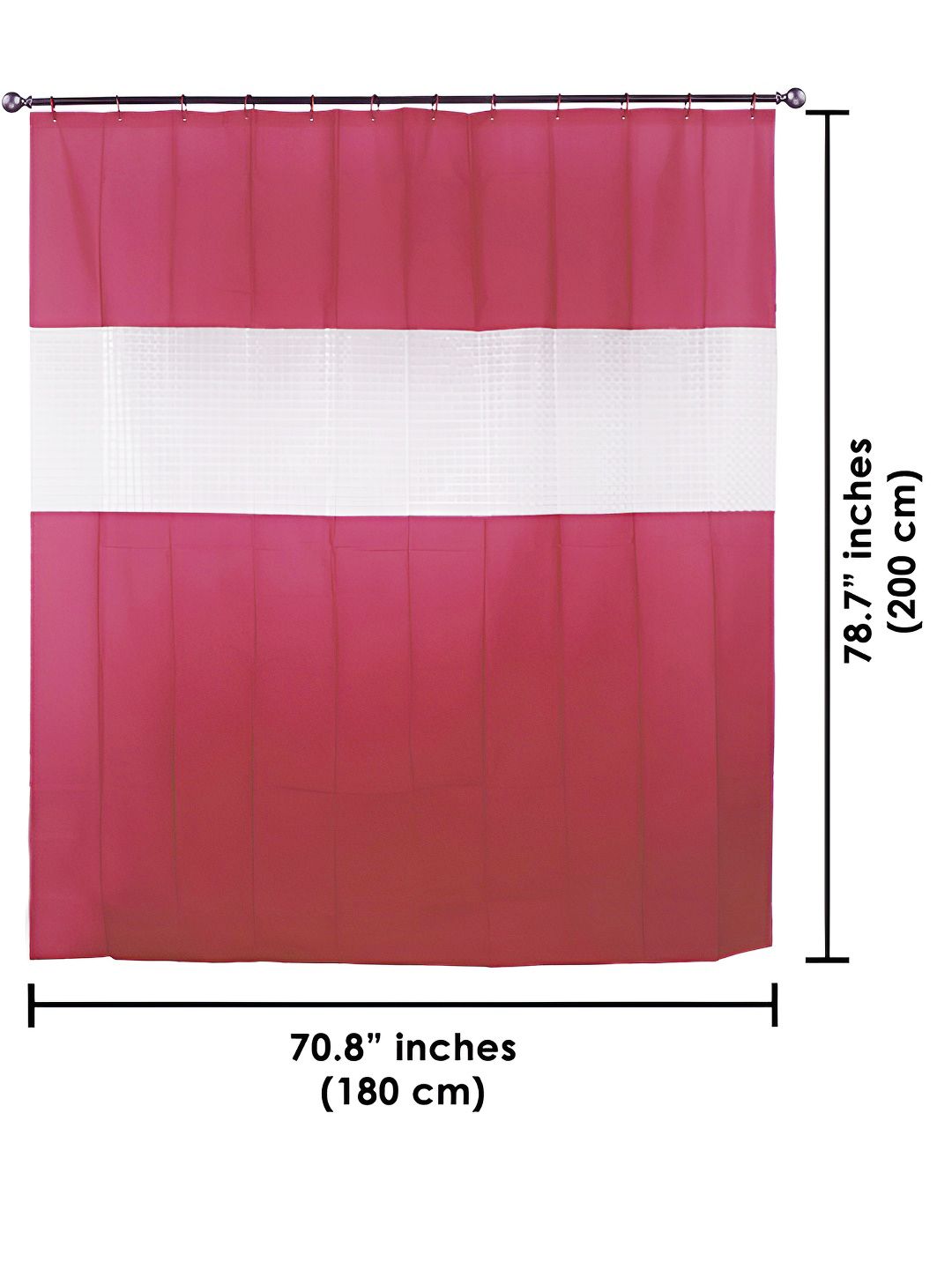 Story@home Maroon & White Shower Curtains With 12 Rings