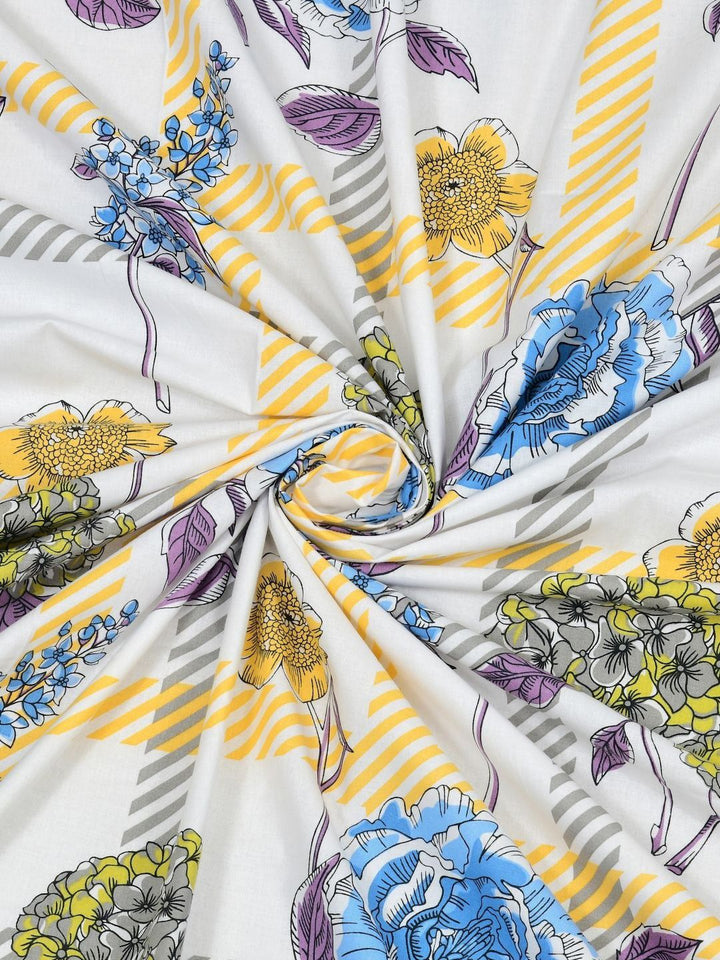 BOMBAY DYEING Florentine Blue Printed Pure Cotton 144 TC Queen Bedsheet Set 2.28 X 2.54 m