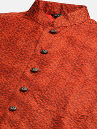 SOJANYA Men Green & Orange Ethnic Motifs Woven Design Kurta with Churidar & Nehru Jacket
