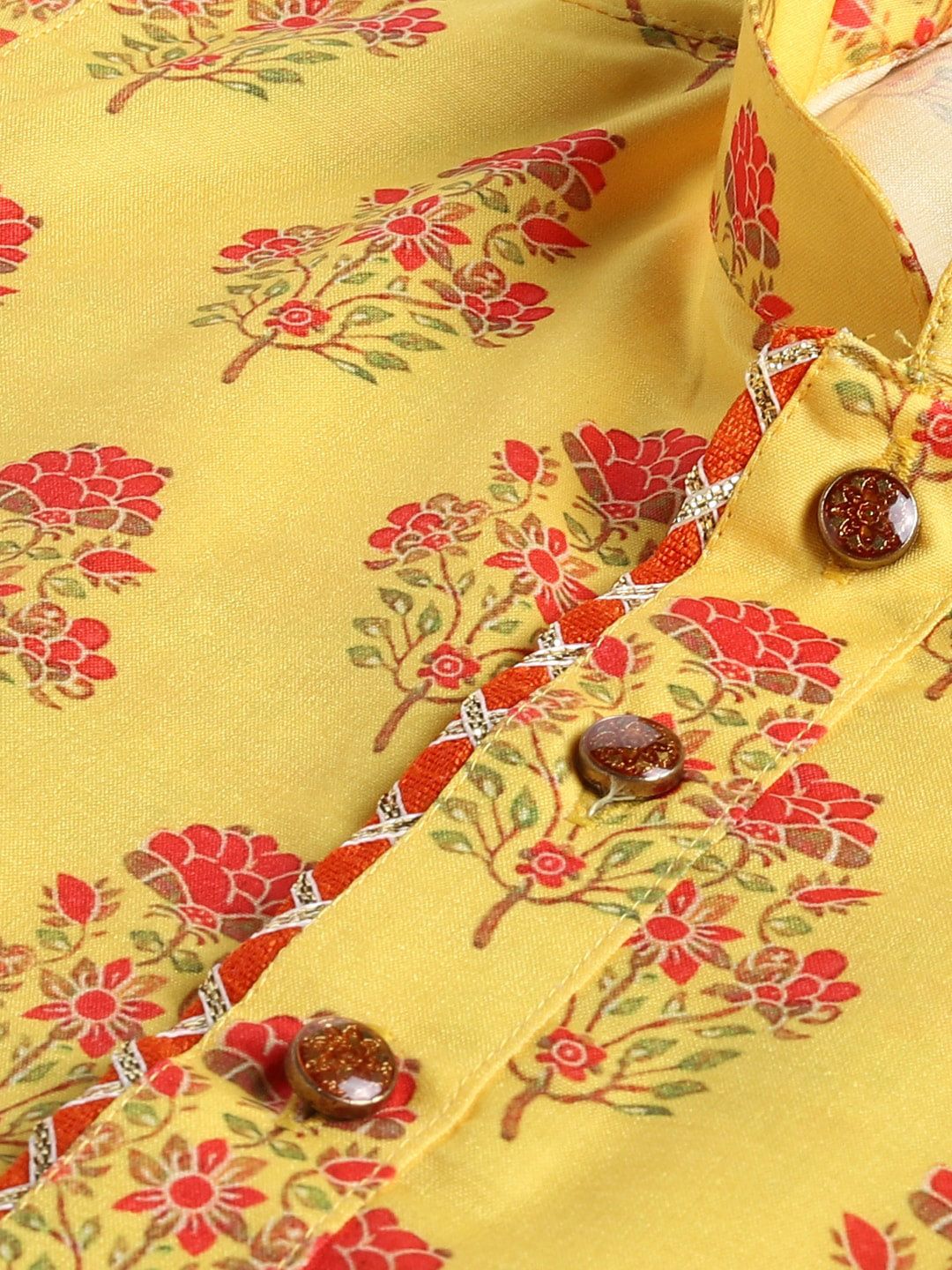 VASTRAMAY Boys Floral Printed Gotta Patti Mandarin Collar Kurta With Patiala