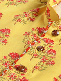 VASTRAMAY Boys Floral Printed Gotta Patti Mandarin Collar Kurta With Patiala