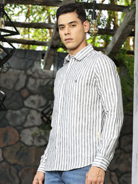 Thomas Scott Premium Linen Slim Fit Striped Spread Collar Casual Shirt