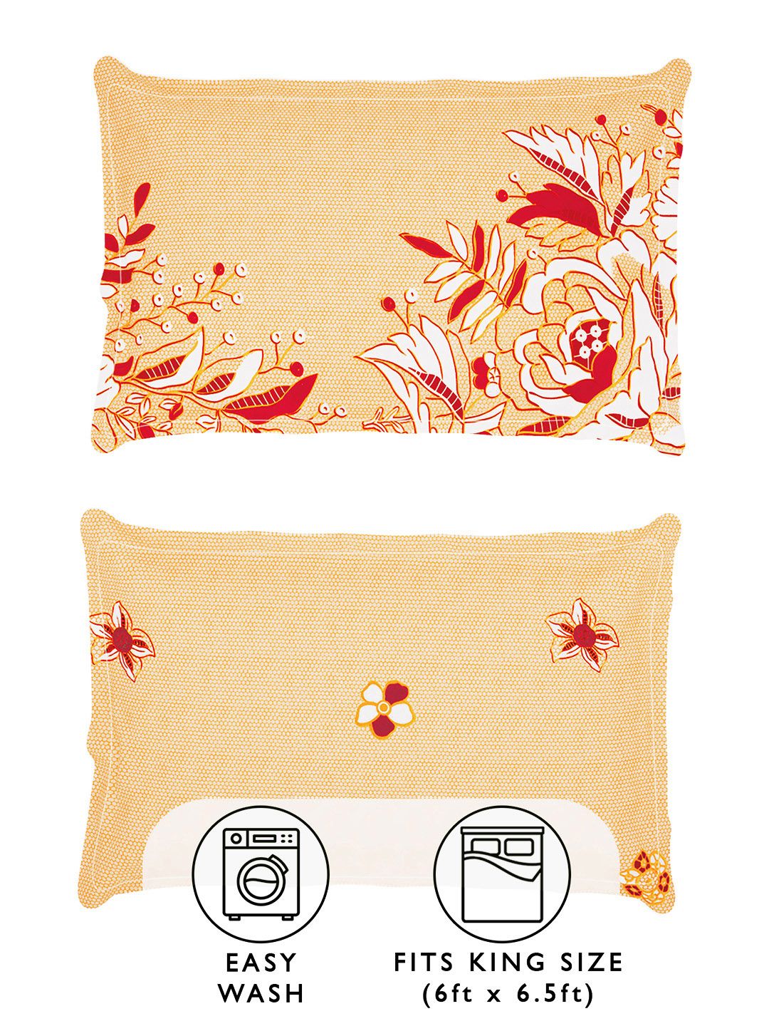 Story@home Orange Red Floral 210 TC King Bedsheet with 2 Pillow Covers