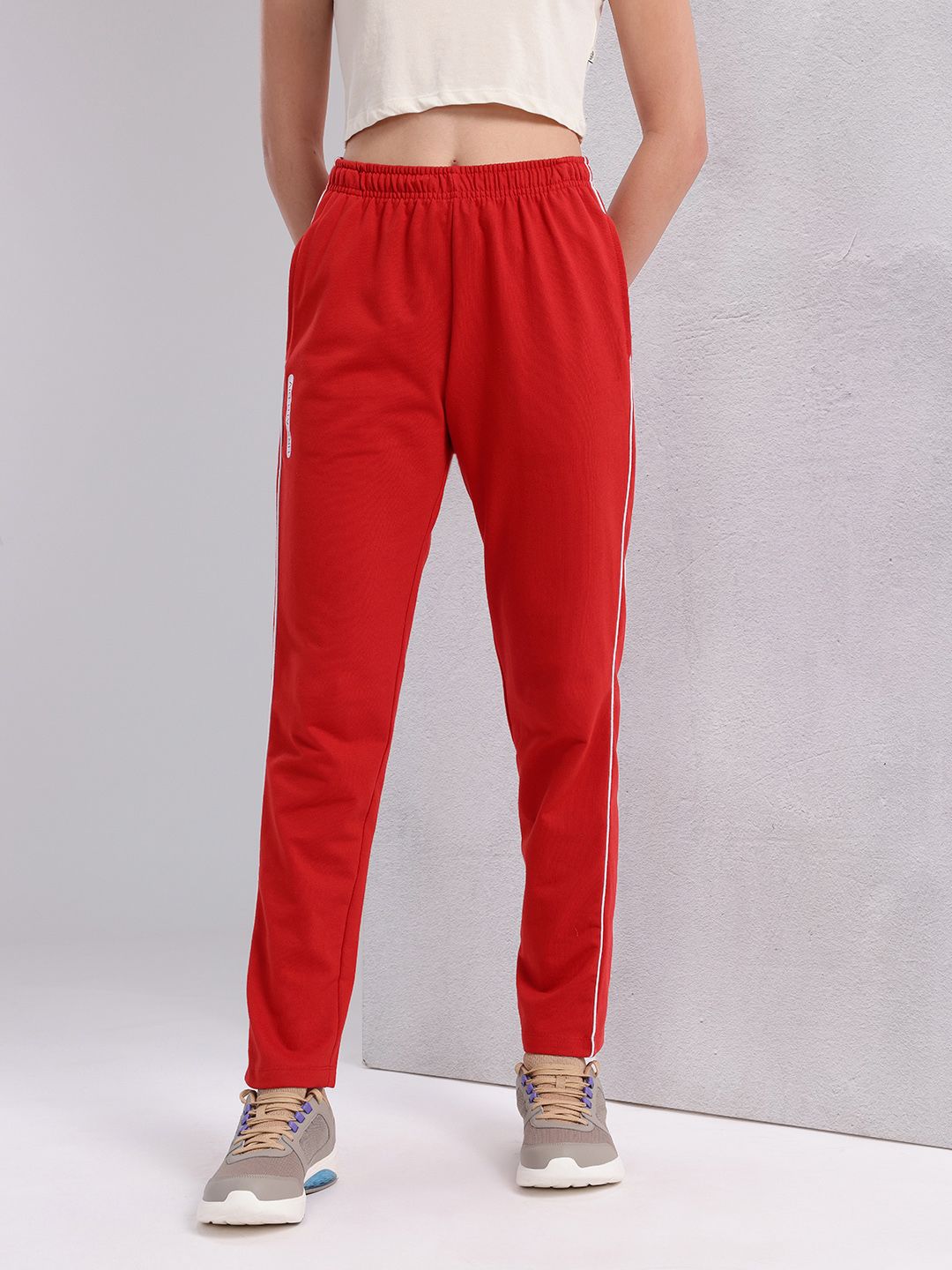 HRX by Hrithik Roshan Women Mid-Rise Lifestyle Track Pants with Contrast Piping