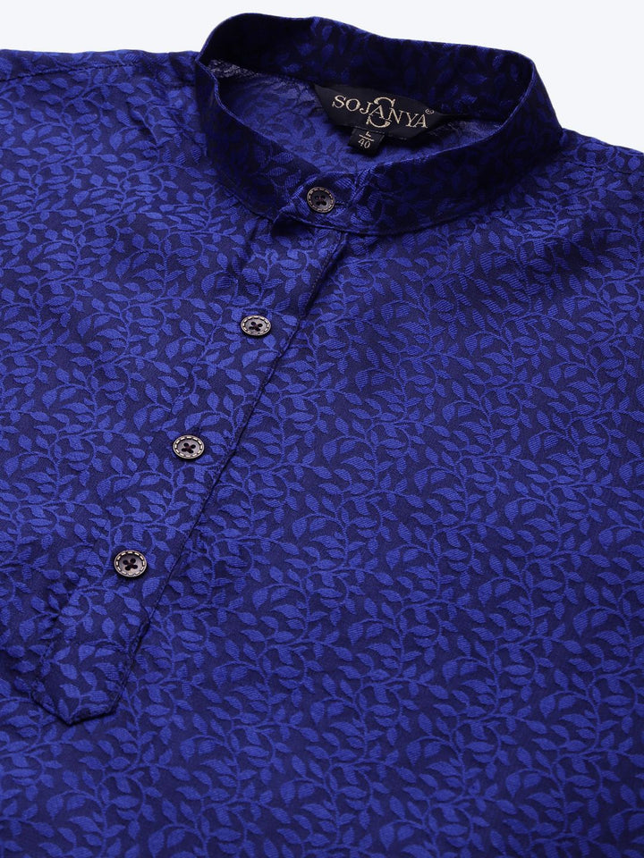 SOJANYA Lelaki Biru Etnik Kurta Jacquard Silk