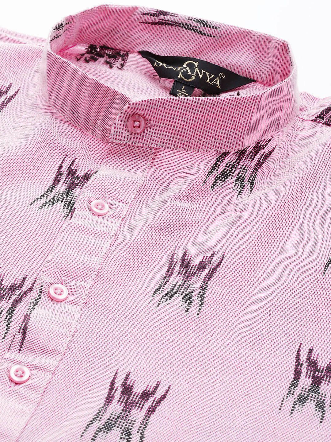 SOJANYA Men Pink & Black Printed Kurta
