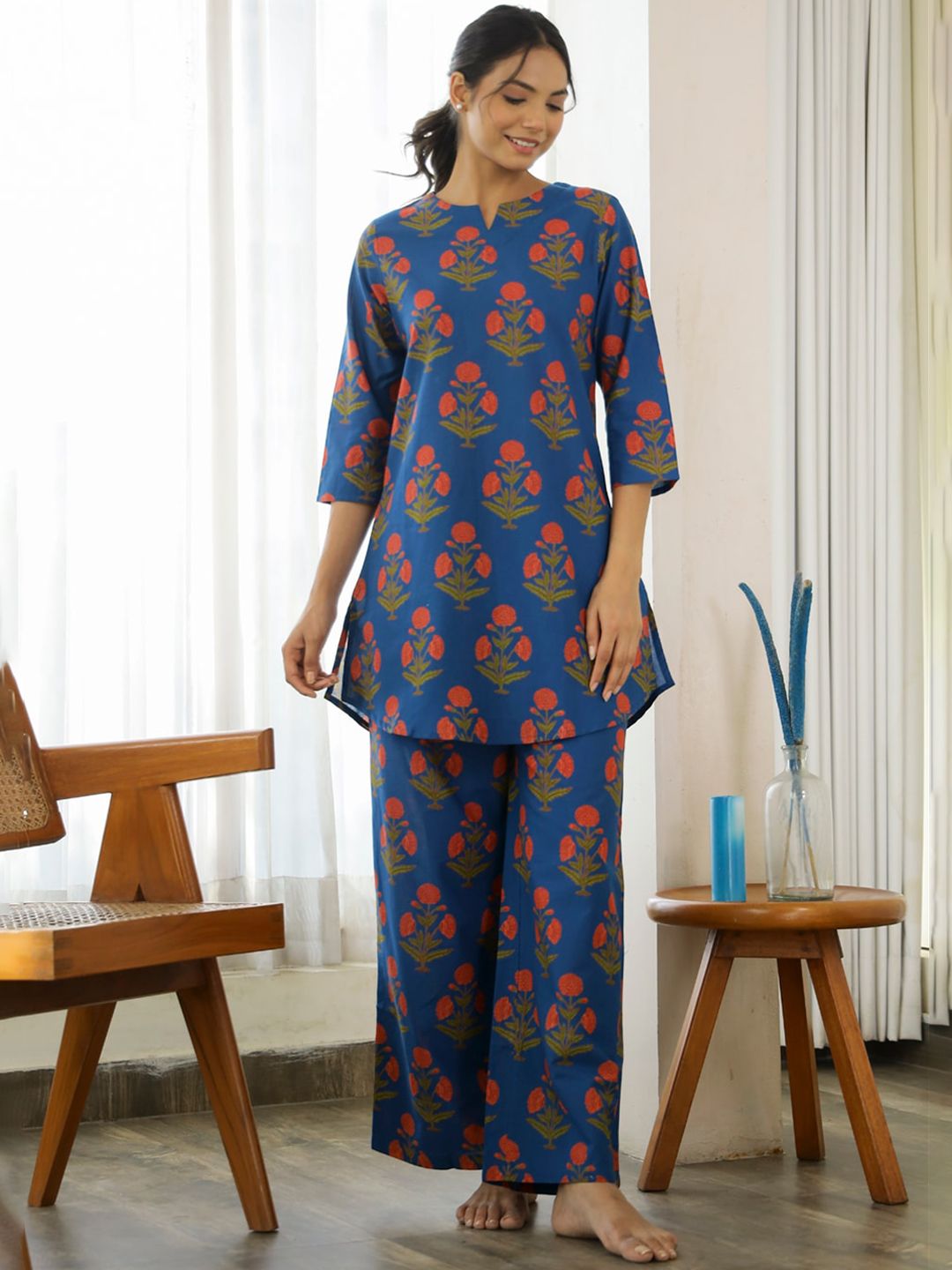 SANSKRUTIHOMES Floral Printed Pure Cotton Night suit