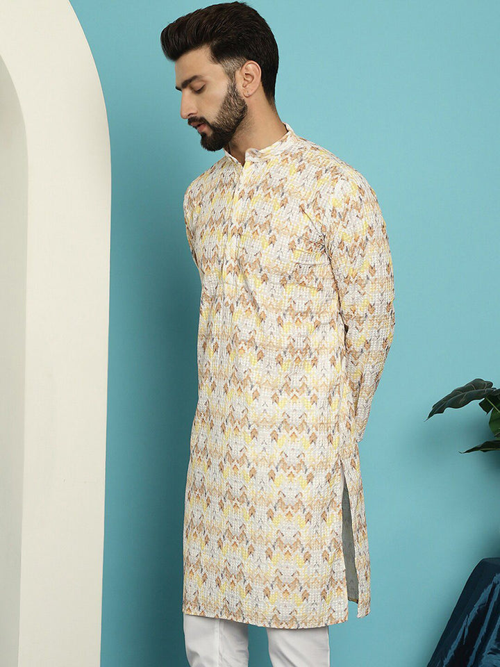 SOJANYA Ethnic Motifs Embroidered Pure Cotton Mandarin Collar Straight Kurta