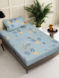 KLOTTHE Blue Floral Cotton 400 TC Single Cadar Superfine dengan Sarung Bantal-89 x 59 inci