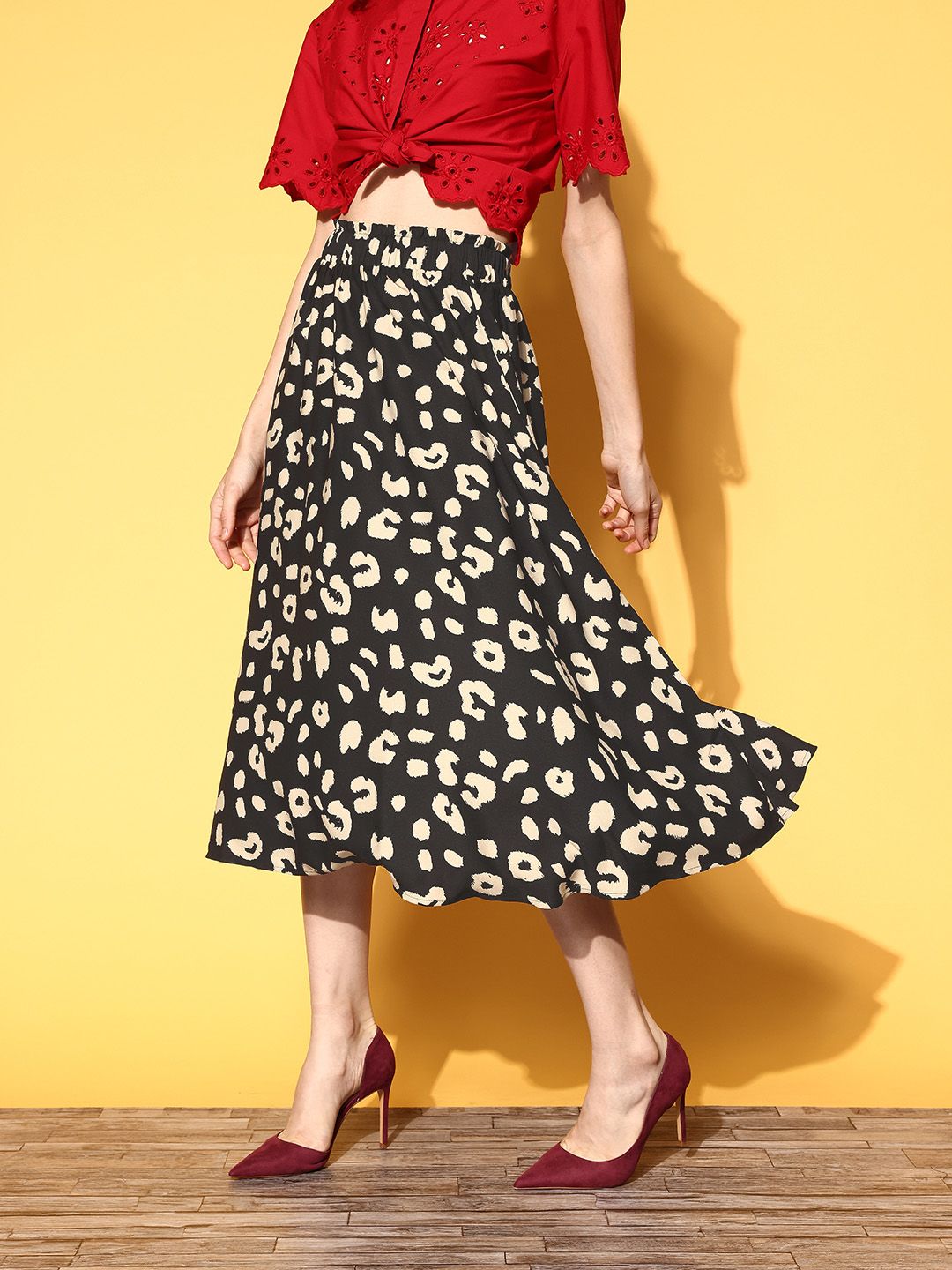 Berrylush Black Animal Printed Indie Gal Skirt