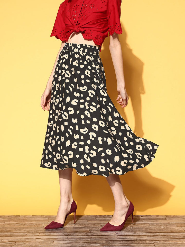 Berrylush Black Animal Printed Indie Gal Skirt