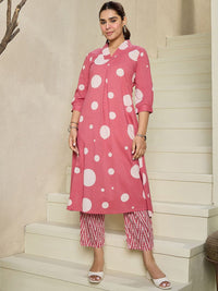 Indo Era Geometric Printed V-Neck Pure Cotton A-line Kurta With Trousers