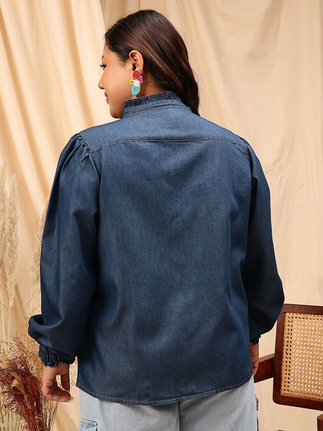 CURVY STREET Plus Size Cotton Comfort Opaque Denim Shirt