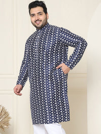 SOJANYA PLUS Men Navy Blue & White Chikankari Sulam Kurta