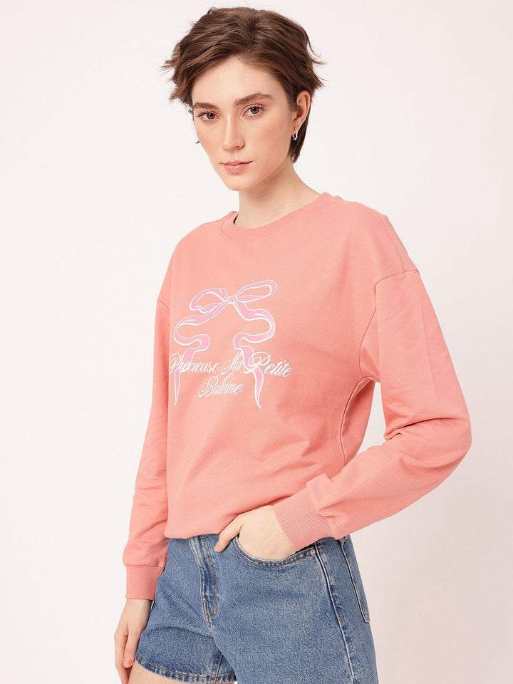 DressBerry Chic Charm Printed Cotton Terry Relaxed Fit Sweatshirt