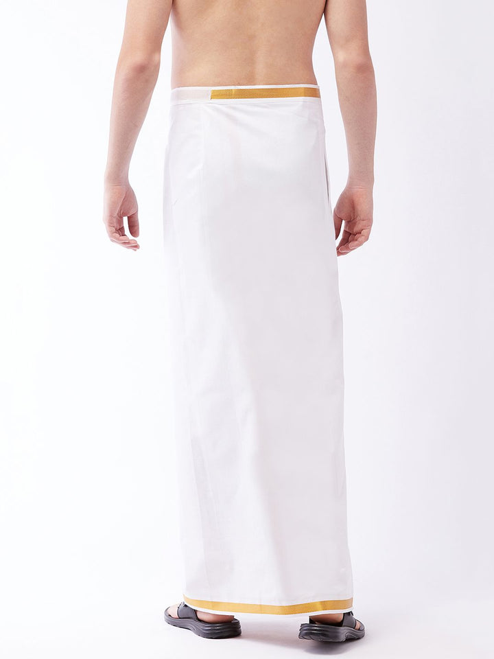 VASTRAMAY Men White Solid Cotton Dhoti