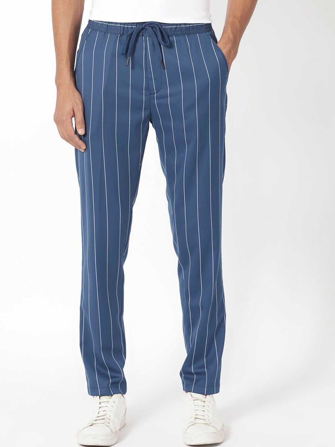 RARE RABBIT Men Pixie Drawstring Striped Slim Fit Mid-Rise Trouser