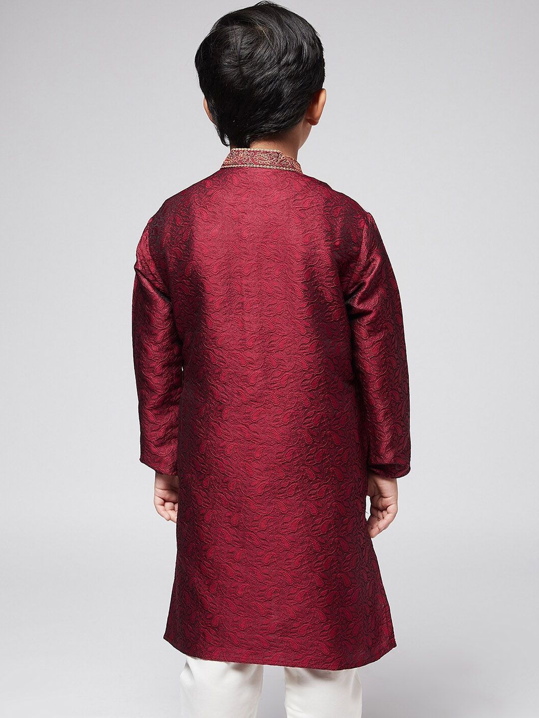 SOJANYA Boys Maroon Ethnic Motifs Thread Work Kurta