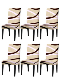 Cortina Beige & Brown 6-Pieces Abstract Printed Super Stretchy Dining Chair Covers