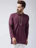 SOJANYA Men Burgundy Embroidered Short Kurta