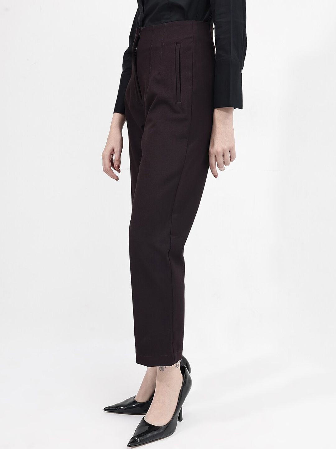 RAREISM Women Tapered Fit Cotton High-Rise Trousers
