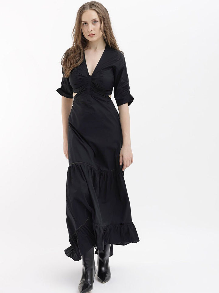 RAREISM V Neck Cut Out Tiered Maxi Dress