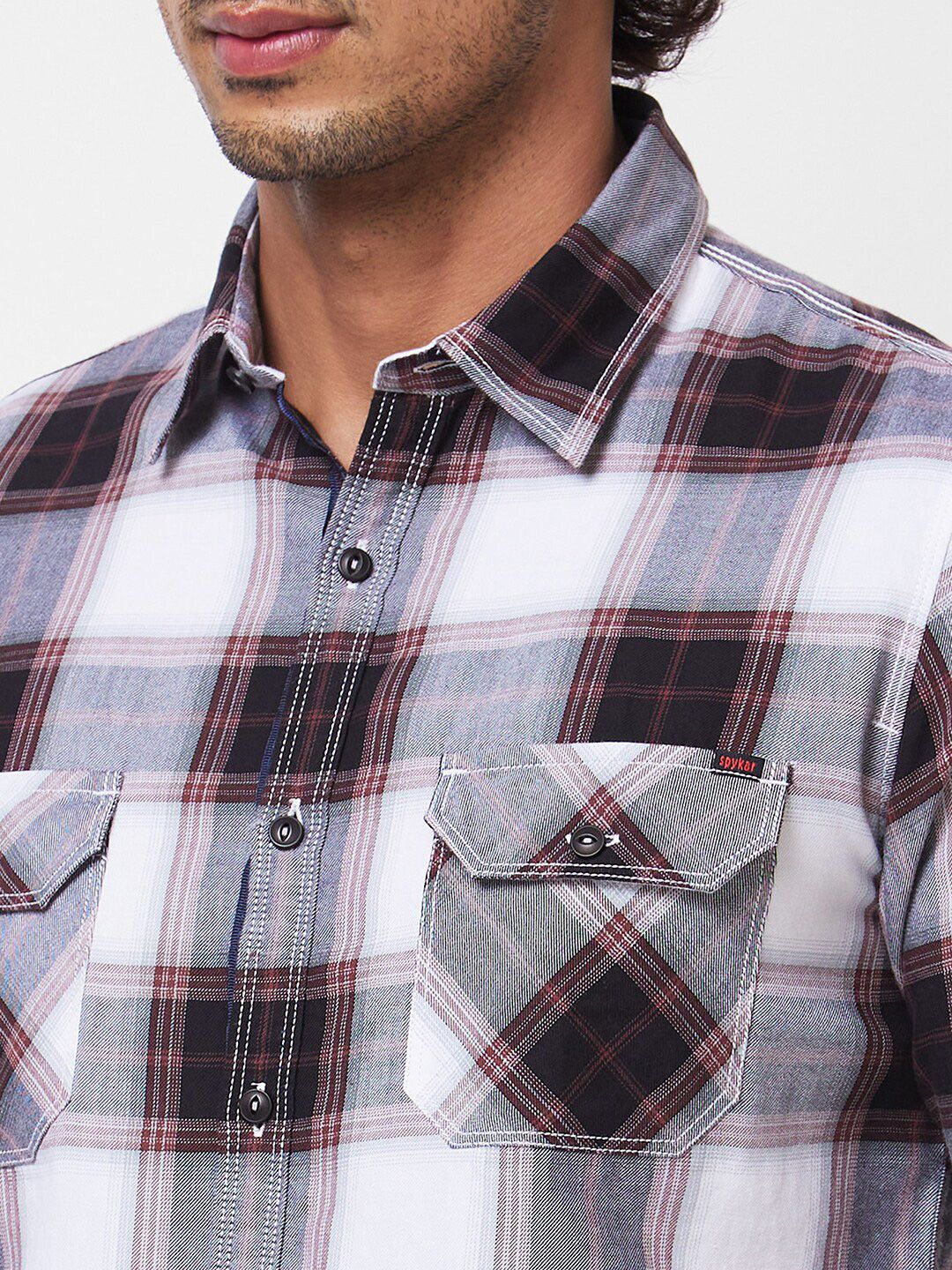 SPYKAR Spread Collar Long Sleeves Tartan Checks Cotton Casual Shirt