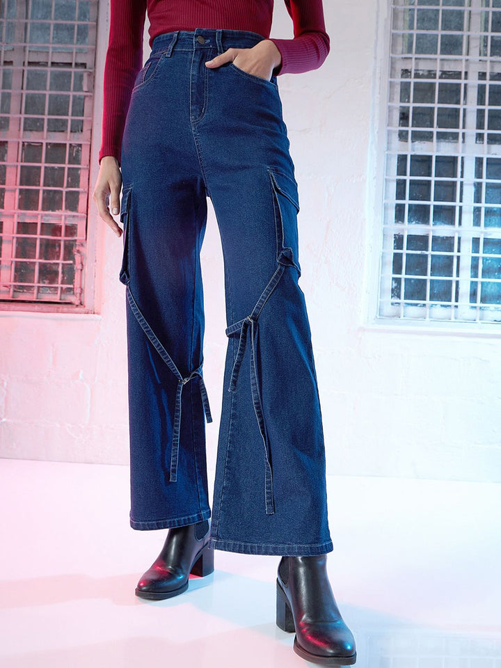 SASSAFRAS Women Straight Fit High-Rise Clean Look Stretchable Jeans