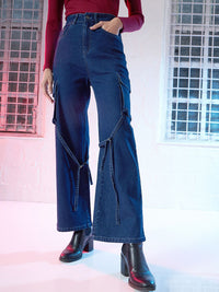 SASSAFRAS Women Straight Fit High-Rise Clean Look Stretchable Jeans