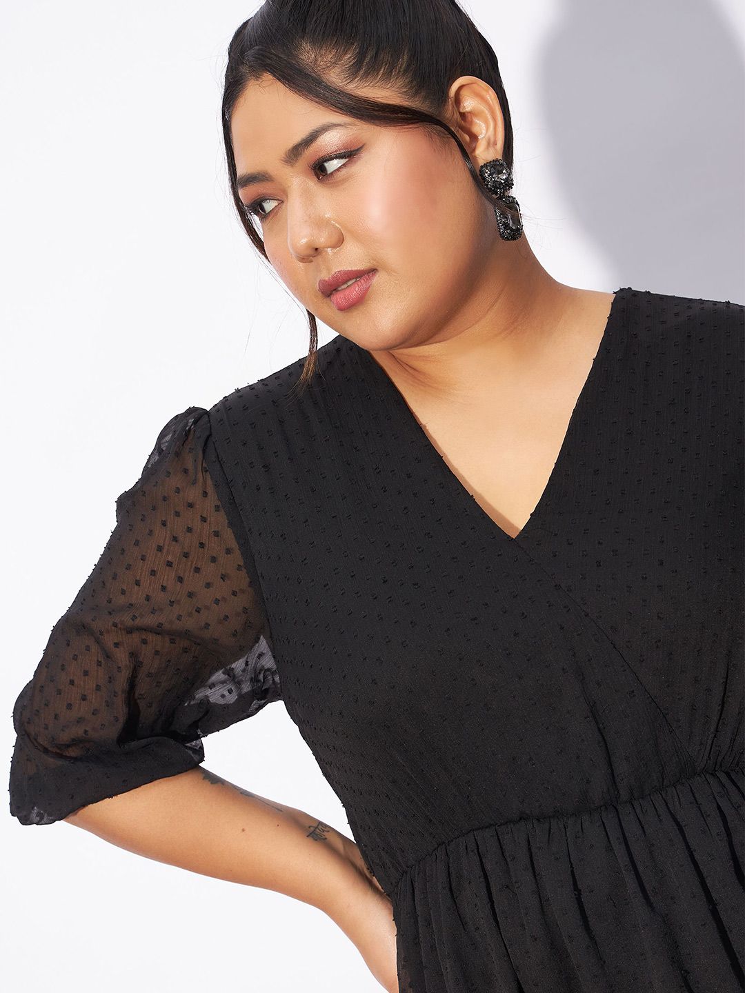 SASSAFRAS Curve Plus Size V-Neck Fit & Flare Dress