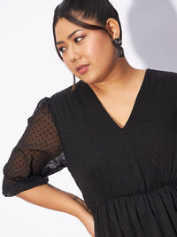 SASSAFRAS Curve Plus Size V-Neck Fit & Flare Dress