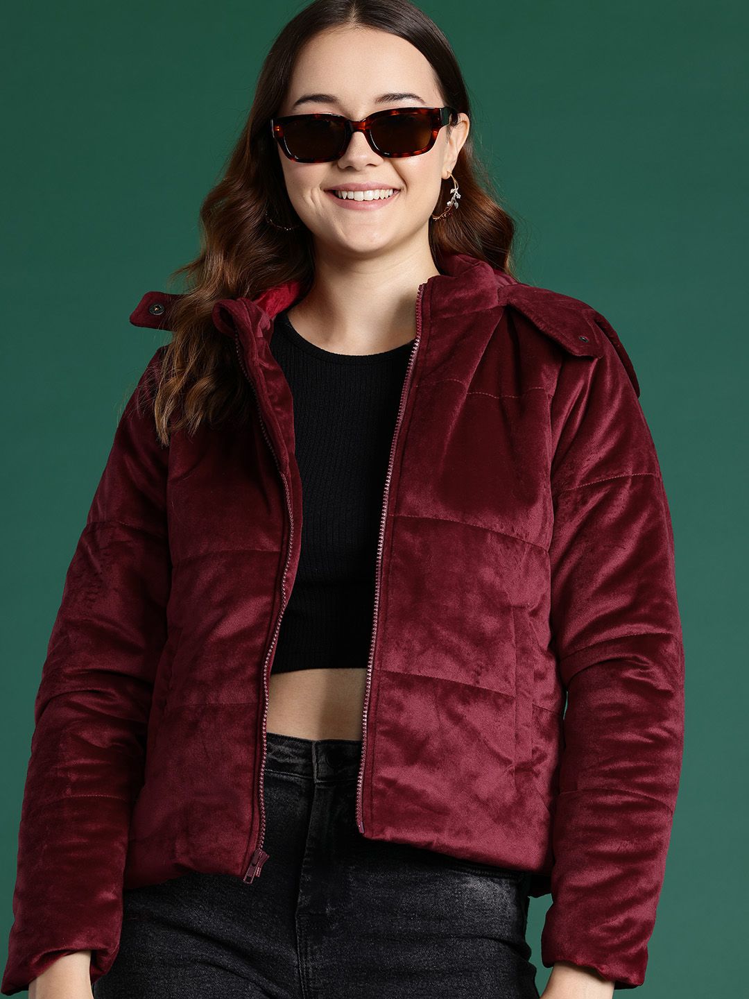 DressBerry Velvet Finish Padded Jacket