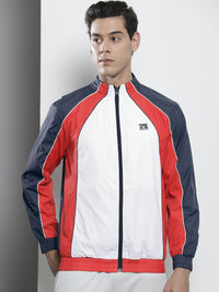 The Indian Garage Co Men Navy Blue White Colourblocked Windcheater Jacket