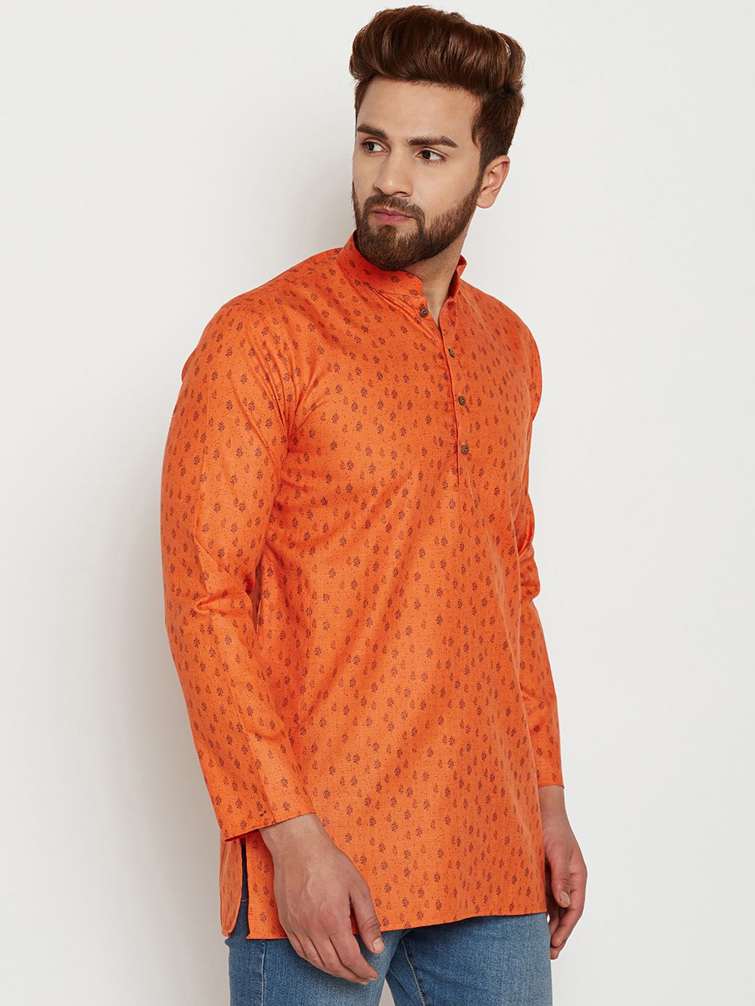 SOJANYA Men Orange Printed Straight Kurta