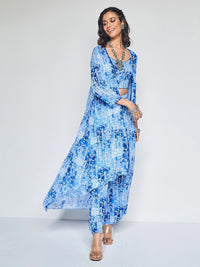Global Desi Floral Printed Top With Shrug & Trousers Co-Ords