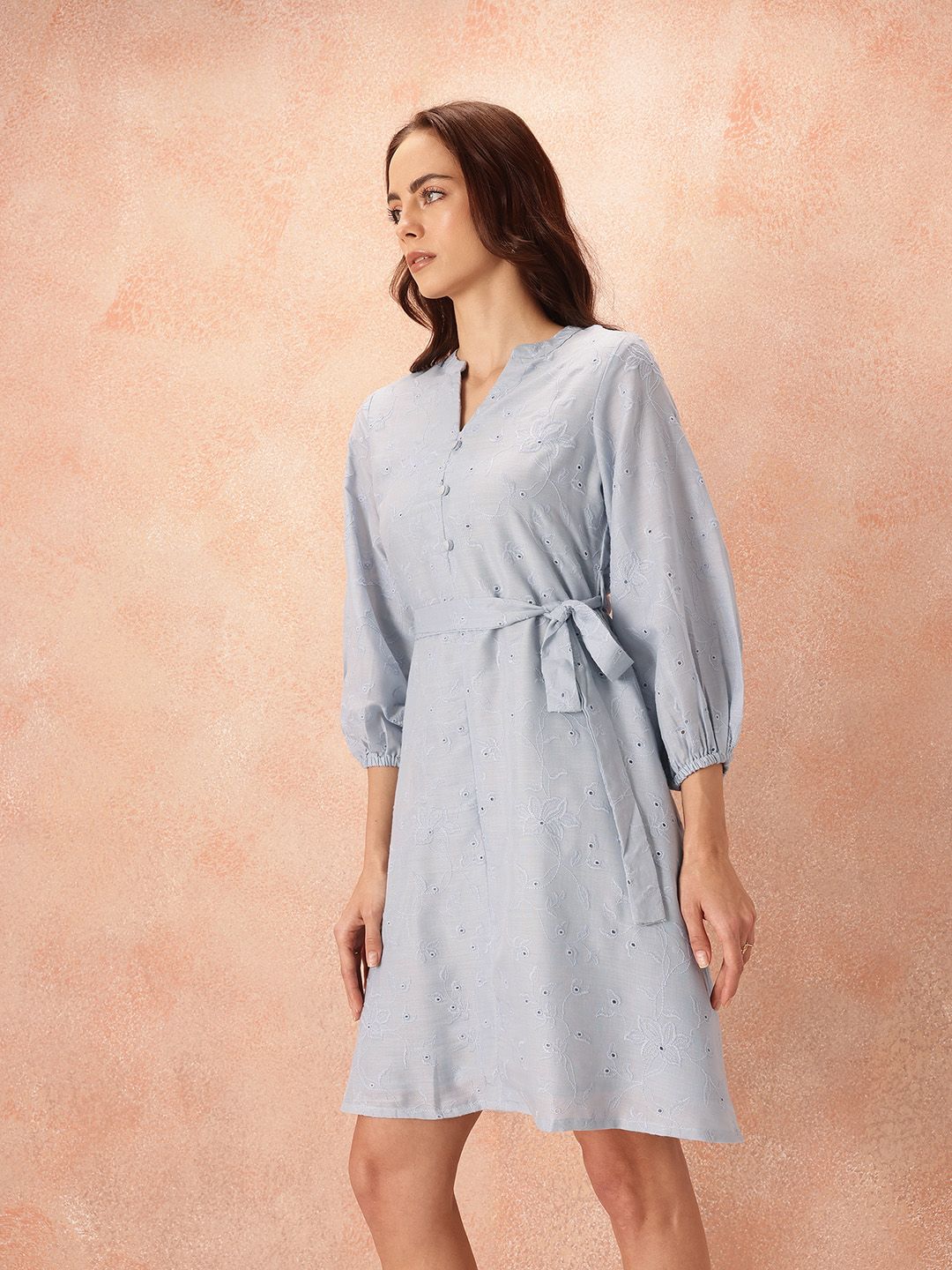 all about you Floral Embroidered A-Line Schiffli Dress