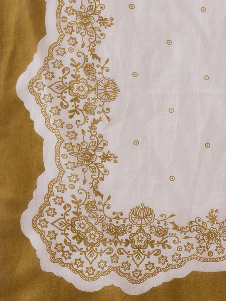 Indo era bunga bersulam bersulam kapas tulen Kurta lurus dengan seluar & dupatta