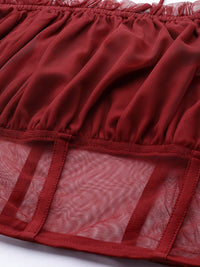 STREET 9 Maroon Solid Smocked Bralette Crop Top