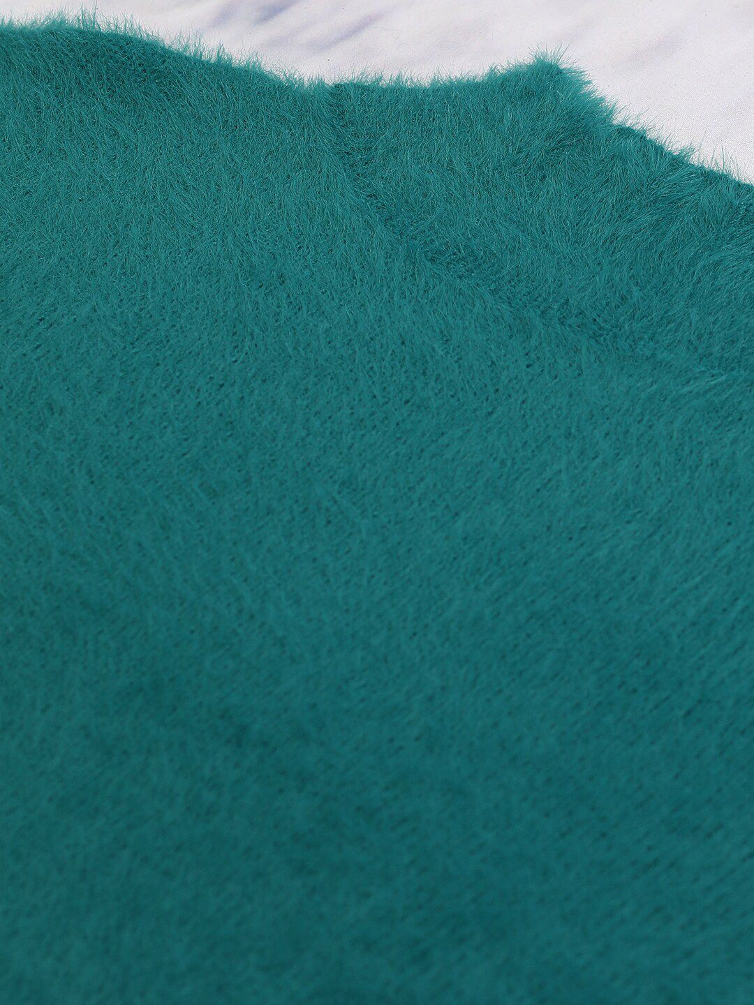 Tokyo Talkies Teal High Neck Long Sleeves Acrylic Pullover Sweater