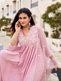 Tikhi Imli Embroidered Empire Pure Cotton Kurta With Trousers & Dupatta