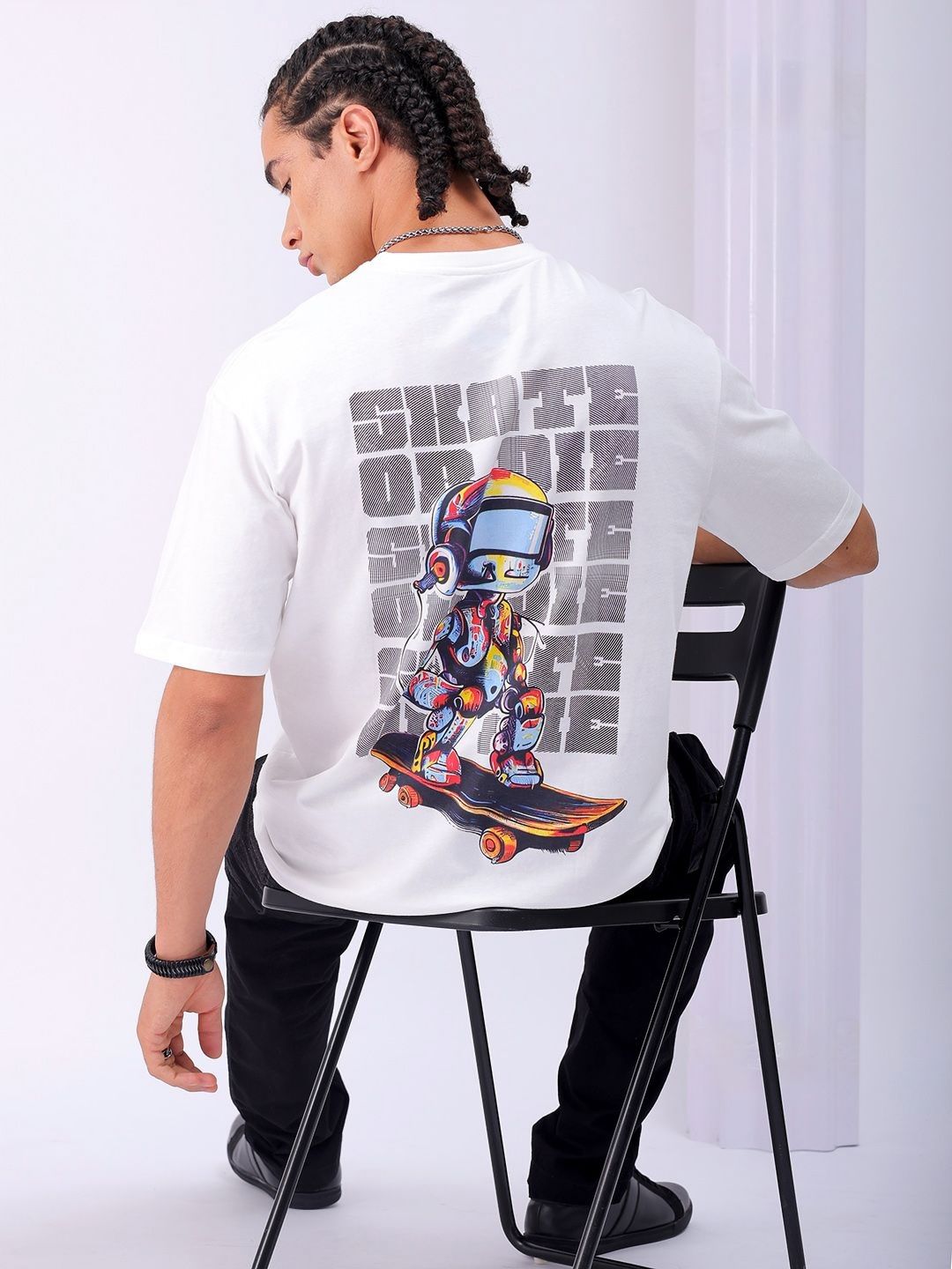 The Indian Garage Co Men Back Printed Boxy Oversized Pure Cotton T-shirt