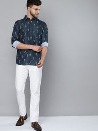 DENNISON Men Navy Blue Smart Slim Fit Floral Printed Formal Shirt